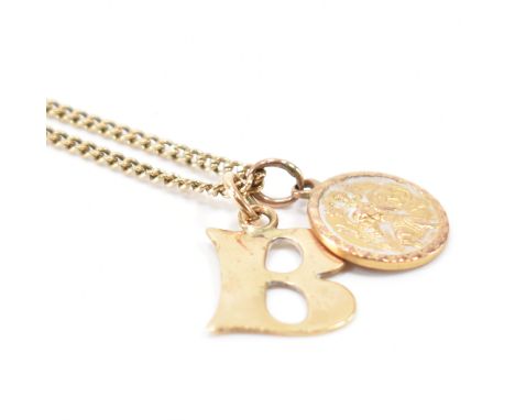Two vintage hallmarked 9ct gold pendant &amp; 9ct chain necklace. The chain having curb links united by a lobster claw clasp,