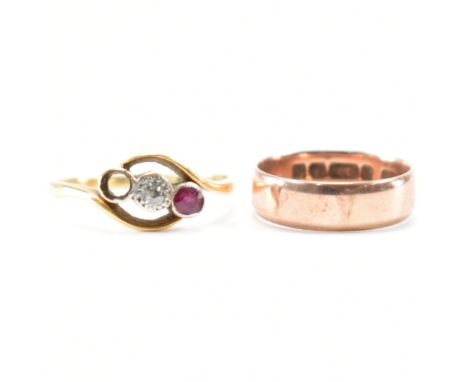 Two vintage gold rings. The lot to include an 18ct gold and diamond crossover ring (marked 18ct &amp; plat, size Q, weight 2.