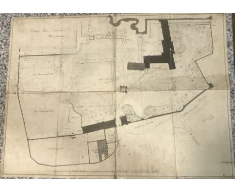 Bishops Palace Norwich, Plan of Grounds.A 19th Century manuscript plan, ink and watercolour on Whatman paper (watermark date 