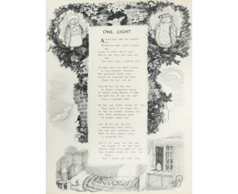 SHEPARD, Ernest HowardOwl Light, pen and ink drawing for Punch Magazine, with printed six verse poem to the centre, signed lo