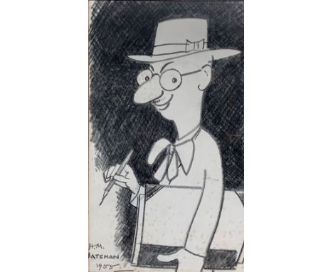 § Henry Mayo Bateman (British 1887-1970)Self-portrait, signed lower left "H. M. / Bateman / 1955", charcoal on paper, 29.5 x 