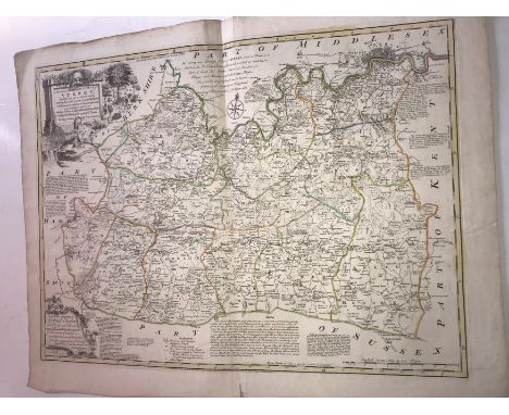 Collection of loose British county maps, mainly Ordnance Survey sheets.Emanuel Bowen, Surrey, hand coloured, 62 x 79cm; John 