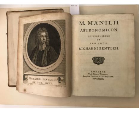 BENTLEY (R)M. Manilii Astronomicon, London 1739, small 4to, portrait frontispiece, folding astrological chart, worn calf with