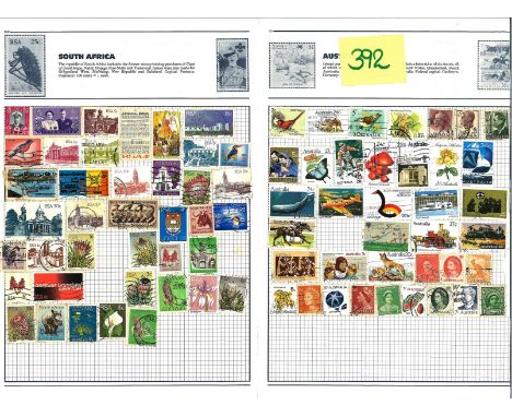 Commonwealth stamp collection 12 loose album pages countries include Australia, Canada, New Zealand and South Africa. Good co