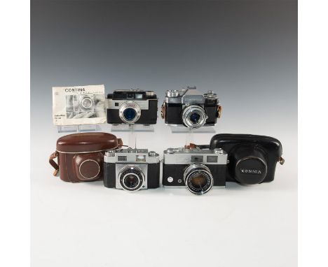 Konica, Zeiss, Kodak-made vintage cams decked in levers, dials.Konica and Zeiss Ikon Contina come with original leather cases