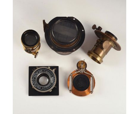 Two mechanical shutters, three lenses for display or repair.Includes an early Bausch &amp; Lomb 17056 air shutter, Burr of Lo