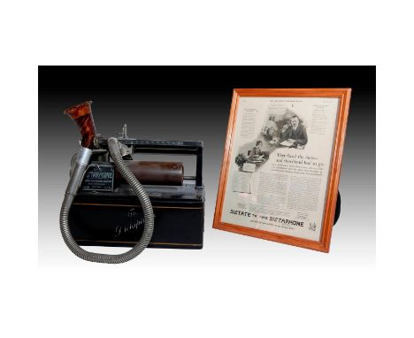 Black cast metal cabinet. Tortoiseshell horn speaker.An antique Model 7 Type A Columbia Gramophone Dictaphone with original c