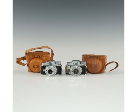 Japanese micro roll film cameras in their original cases.Camera cases has age related wear.  Issued: Early 20th c. Dimensions