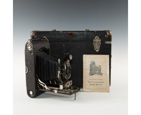 Early folding camera model. Original manufacturer literature.Called "the soldier's camera." One of Kodak's earliest folding c