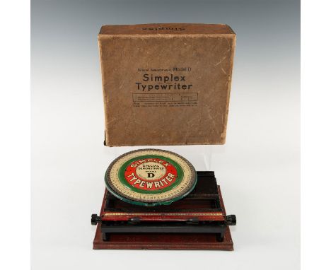 Original model printed 68 characters. Original packaging.Produced ca. 1924, Model D Simplex typewriters were inexpensive alte