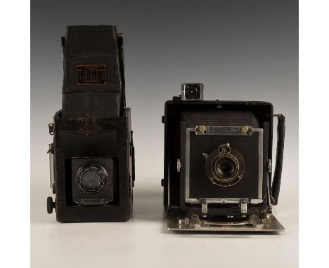 Pair of iconic antique press camera styles.1. Graflex Series B with built-in Kodak Anastigmat lens, with semi-automatic diaph