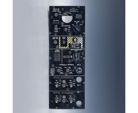 Black with chrome switches and metal and plastic dials, previously functioning light displays.An integrated metal and plastic