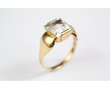 An 18ct Gold and White Stone Ring, Swedish hallmarks, dated 1957, mm GO, size J, approx 2.8 gms, stone may not be original to