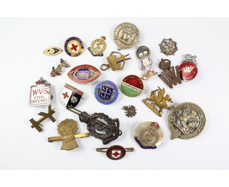 Miscellaneous Military and Nursing Badges, including Royal Army Medical Corps, National Union of Women's Suffrage enamel pin,