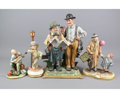 Four Capodimonte Group and Figures, including 'The Tramps', 'The Guitar Player' signed Redaelli, approx 15 cms, a figural gro