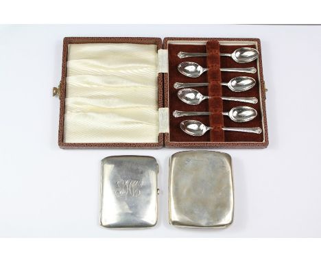 Miscellaneous Silver. This lot comprises a silver cigarette case, London hallmark, mm SM &amp; Co, a second cigarette case Lo