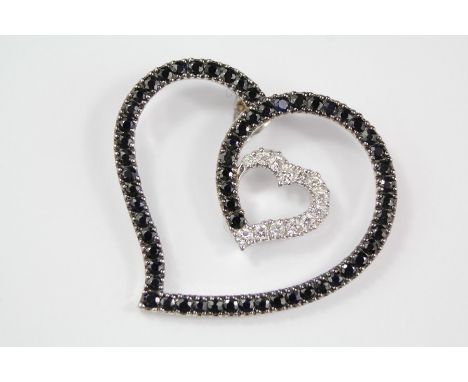 Roberto Coin - 18ct White Gold and White and Black Diamond Heart Pendant, the pendant set with approx 16 pts of white dias an