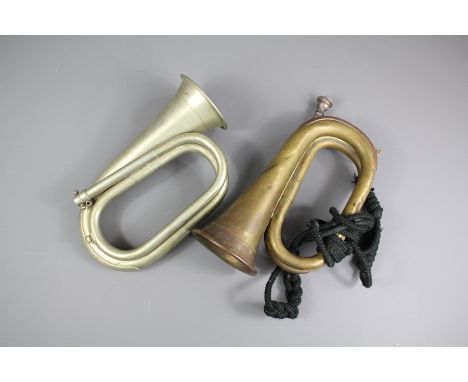 A Vintage Mayers &amp; Harrison Ltd Military Issue Bugle, bearing the makers details and the broad arrow mark together with a