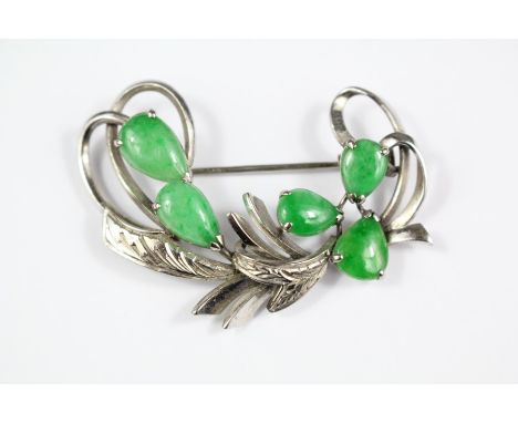 A 14ct White Gold and Jade Brooch, approx 45 x 30 mm, approx 9.1 gms.