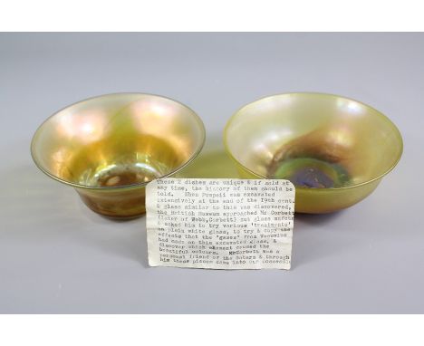 Rare Glass Bowls, two fine, hand-blown bowls, the first measures approx 13 cms dia, the other approx 14 cms dia. Note: Note: 