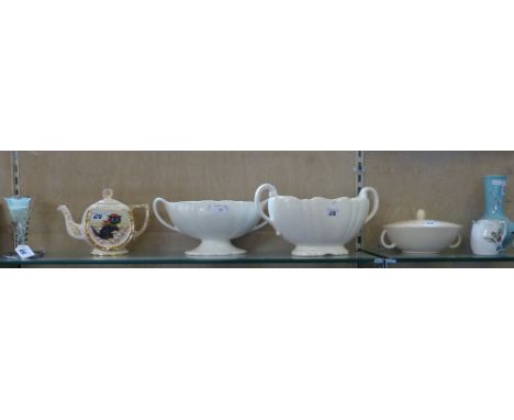 An Arthur Wood ceramic 'Good Luck' teapot, together with Suzy Cooper twin-handled lidded tureen, Beswick vase, Crown Devon ce