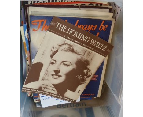 A box of miscellaneous sheet music, together with a toilet jug and Royal Worcester collector plates