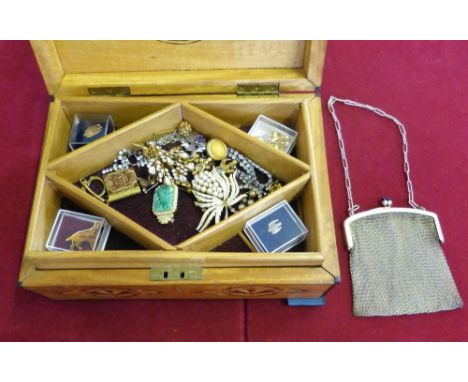 A silver gate link bracelet, various costume jewellery, coins and watches in two boxes