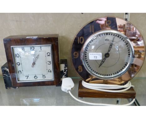 An Art Deco style 1950's Bulle electric mantel clock, together with a Bulle early electric mantel clock (2)