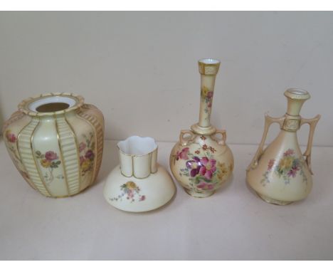 Four pieces of Royal Worcester blush ivory ware - all good apart from missing pot pourri top - tallest 18cm 