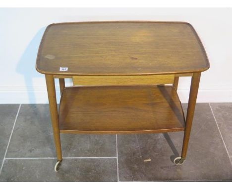 A designer vintage trolley with a drawer - height 63cm x 73cm x 46cm - with general wear staining and some moulding loss but 