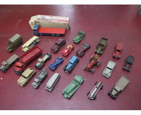 A collection of 23 vintage diecast vehicles mostly Dinky including a Foden flat bed truck 502 with box, Bedford articulated l