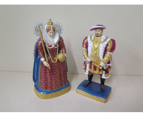 A Royal Worcester figure of Queen Elizabeth marked Imperfect - height 26cm - and a Royal Worcester figure of Henry VIII - in 