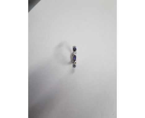 A hallmarked 18ct white gold diamond and sapphire ring size J - approx weight 2.5 grams - some usage marks but generally good