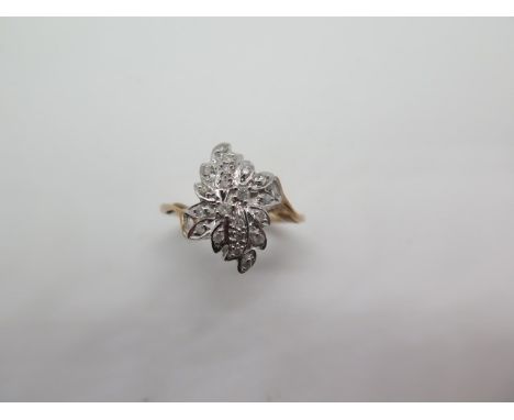 A hallmarked 9ct yellow gold diamond cluster ring, head approx 17mm x 12mm, ring size P, approx 4.2 grams in generally good c