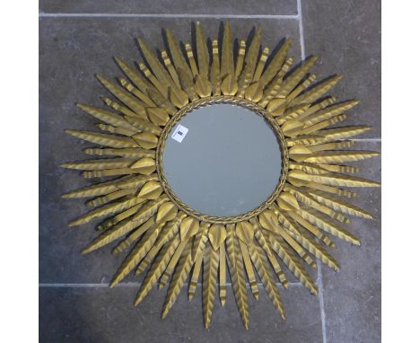A vintage metal sunburst wall mirror with back lighting - Diameter 66cm - will need re wiring 