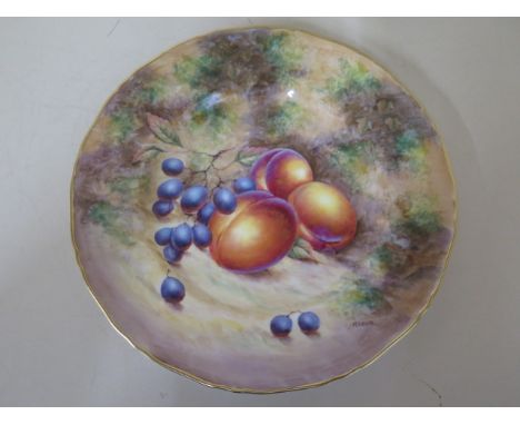 A Royal Worcester fine bone china 28cm plate fruit still life on a mossy bank signed R Lewis - black printed mark with scratc