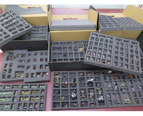 Three carry cases of Warhammer Fantasy figures skeletons and Lord of the rings, Sudan troops, Zulus etc. 