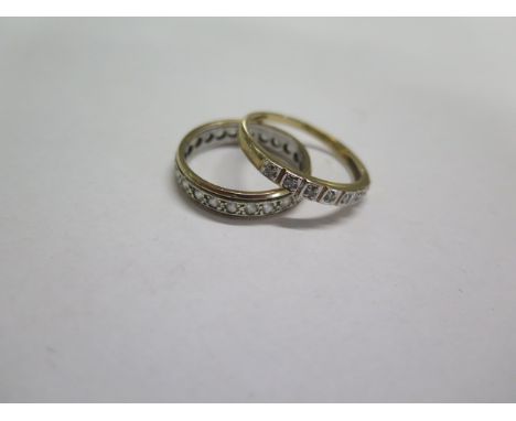 A 9ct yellow gold hallmarked seven stone diamond ring, size T, approx 2.2 grams and a silver and gold ring, size P, both have