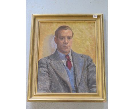 An oil on canvas portrait with label verso R.T. Burley by Shiaurx D. Chavda 1936 - in a gilt frame size 62cm x 51cm - colours