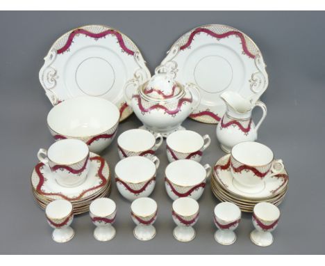 VICTORIAN PART BREAKFAST SET, 29 pieces in pink and gold comprising 2 sandwich plates, 6 cups, saucers and side plates, 6 egg