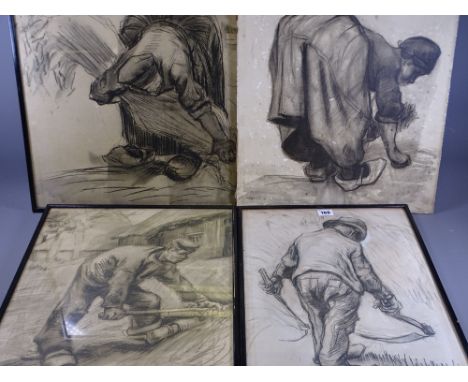 AFTER VINCENT VAN GOGH four prints - depicting Dutch workers, labels verso, 50 x 33cms and various sizes