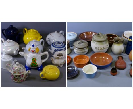 VINTAGE &amp; LATER TEAPOT COLLECTION including an early blue and white example having later additions and a small Victorian 