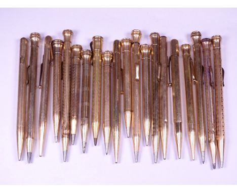 TWENTY GOLD FILLED VINTAGE RETRACTABLE PENCILS by Wahl Eversharp, Fyne Poynt - Mabie Todd &amp; Co and others