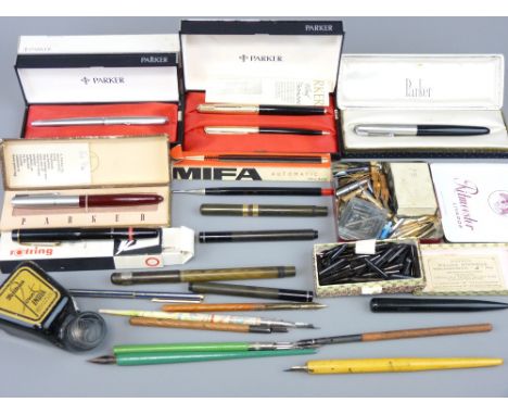 VINTAGE PENS, DRAWING INSTRUMENTS, ASSOCIATED NIBS &amp; MATERIALS, a quantity to include a De La Rue &amp; Co London, Onoto 