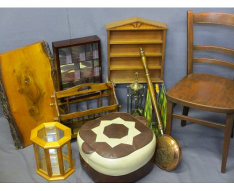 VINTAGE &amp; LATER OCCASIONAL FURNITURE BUNDLE including a leather effect pouffe, two small display shelves and a cabinet, r