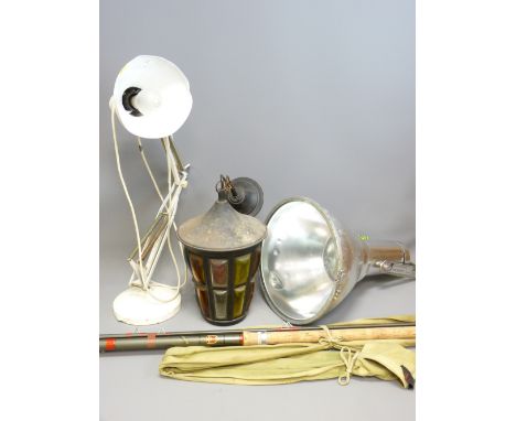 EXTERIOR/INTERIOR LIGHTING, 3 items and a Hardy's fishing rod in canvas carry case
