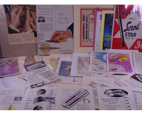 VINTAGE FOUNTAIN PEN ADVERTISING EPHEMERA approximately 40 pieces including Sheaffer's, Parker 51, Esterbrook, Swan and other