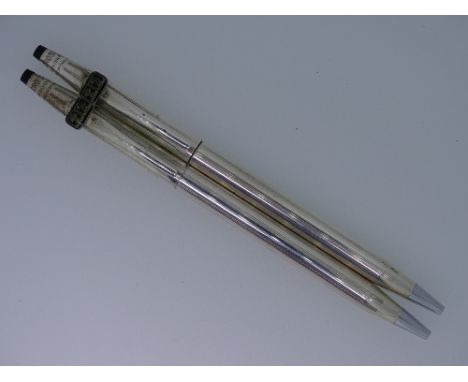 CROSS - 2 Vintage Hallmarked Sterling Silver 925 Cross Century ballpoint pens with badges to clips