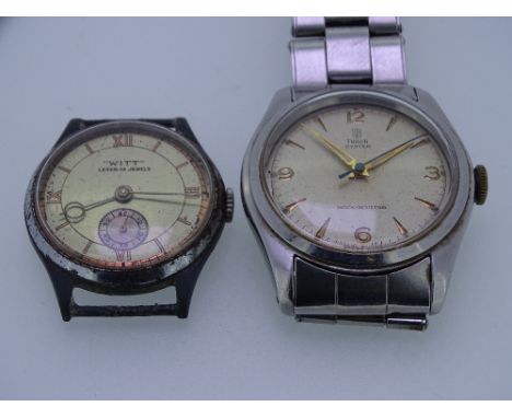 VINTAGE TUDOR OYSTER SHOCK-RESISTING STAINLESS STEEL WRIST WATCH on expanding Rolex strap and a 'Witt' France lady's wrist wa