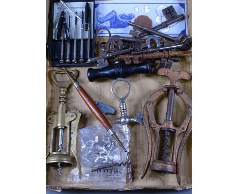 HEELEY'S A1 DOUBLE LEVER CORKSCREW, champagne tap, vintage keys and other items of interest